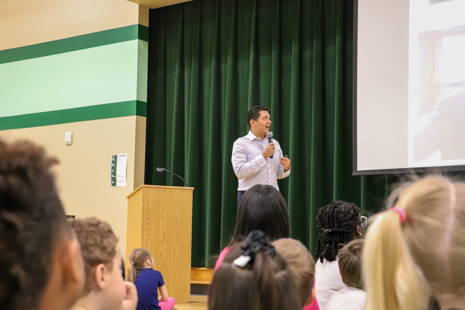 KPRC meteorologist Anthony Yanez spoke Jan. 18 at Cimarron Elementary about how the water cycle affects the weather.